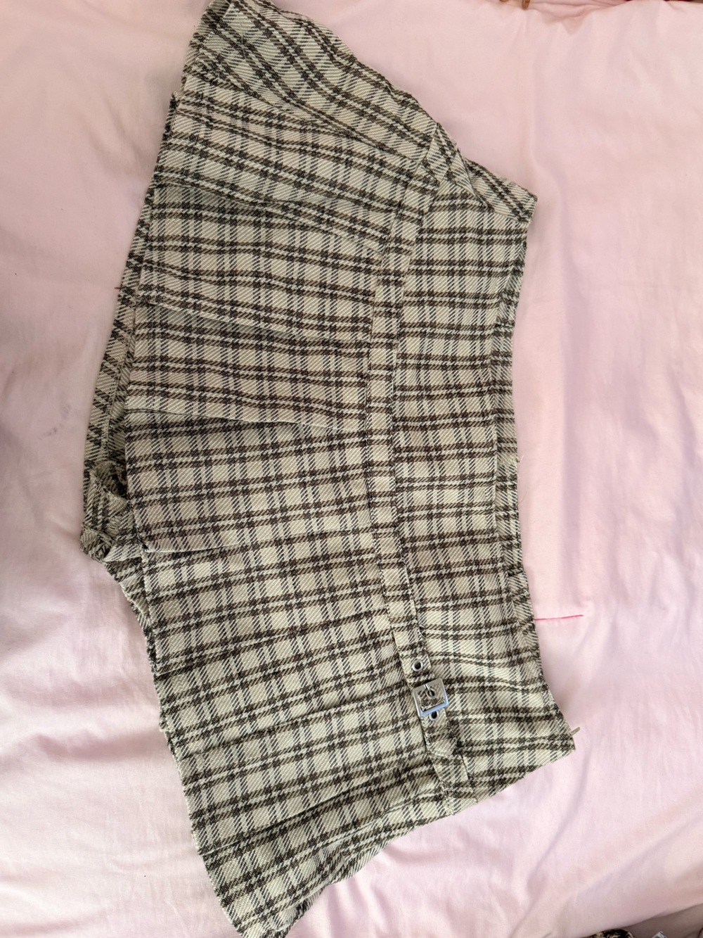 Plaid Mini Skirt Shorts in Cream and Black